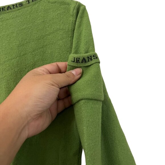 Trussardi Jeans Womens Green Wool Logo Spellout Boatneck Sweater Size Medium - Picture 4 of 5